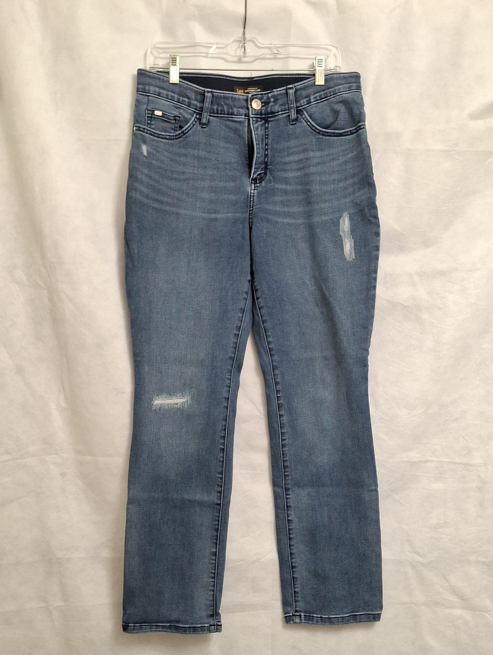 Lee Women's Straight Leg Jeans in Medium Blue with Light Distressing